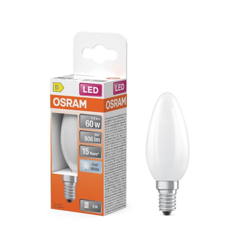 Osram E14 LED Kerzenlampe CLASSIC matt 5,5W wie 60W 4000K neutralweißes Licht